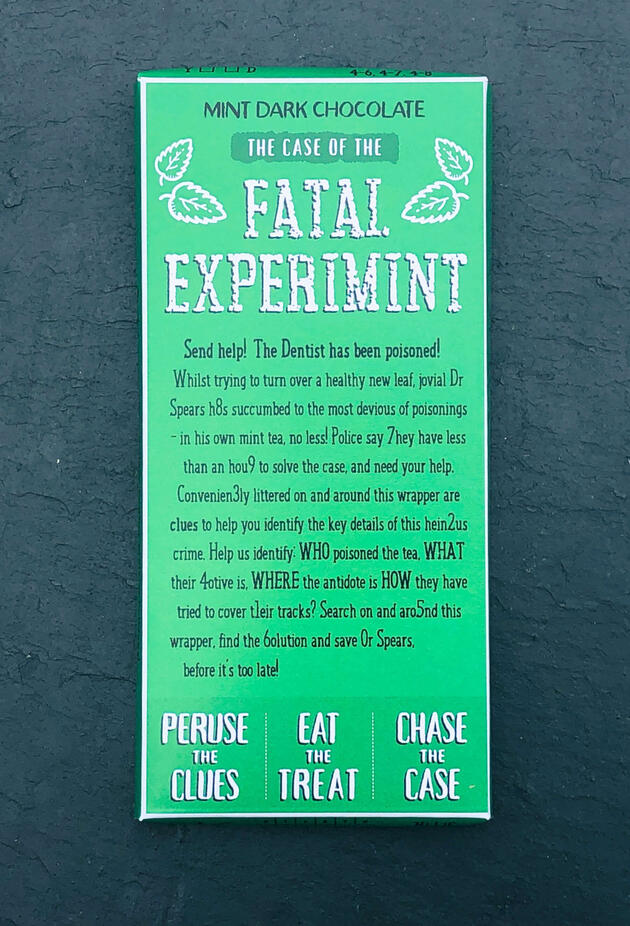 Fatal Experimint - a puzzle chocolate bar from Enigmailed.