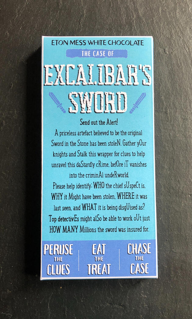 Excalibar's Sword - a puzzle chocolate bar from Enigmailed.